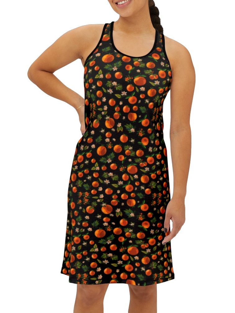 Blossoming Oranges Racerback Dress in Black