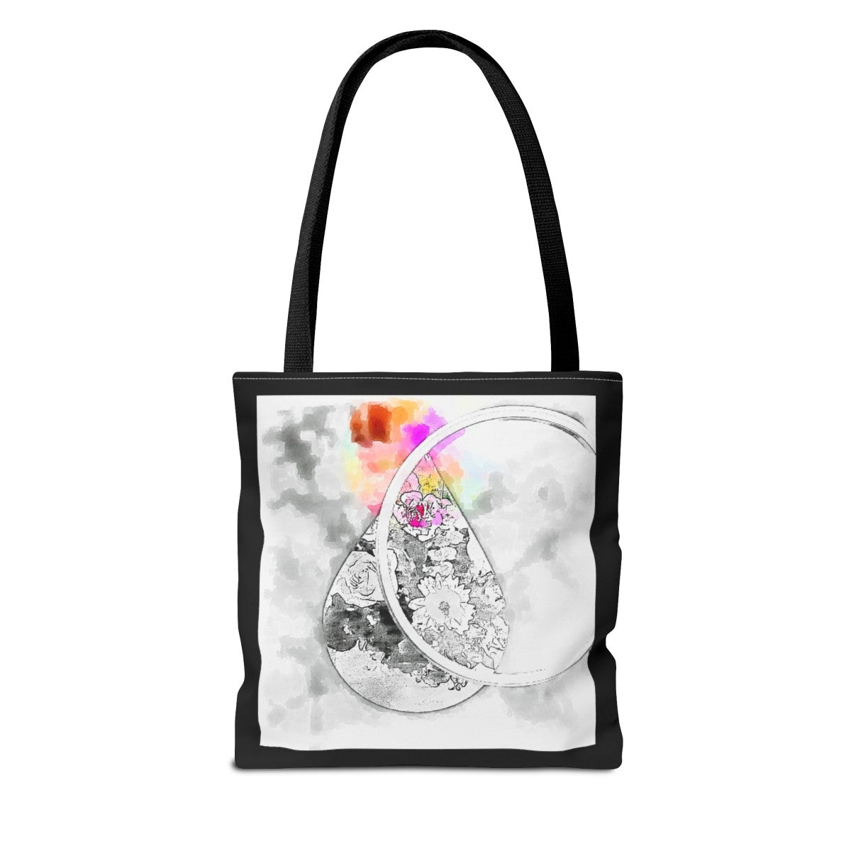 Elegant Tote with Floral Raindrops - Watercolor Style