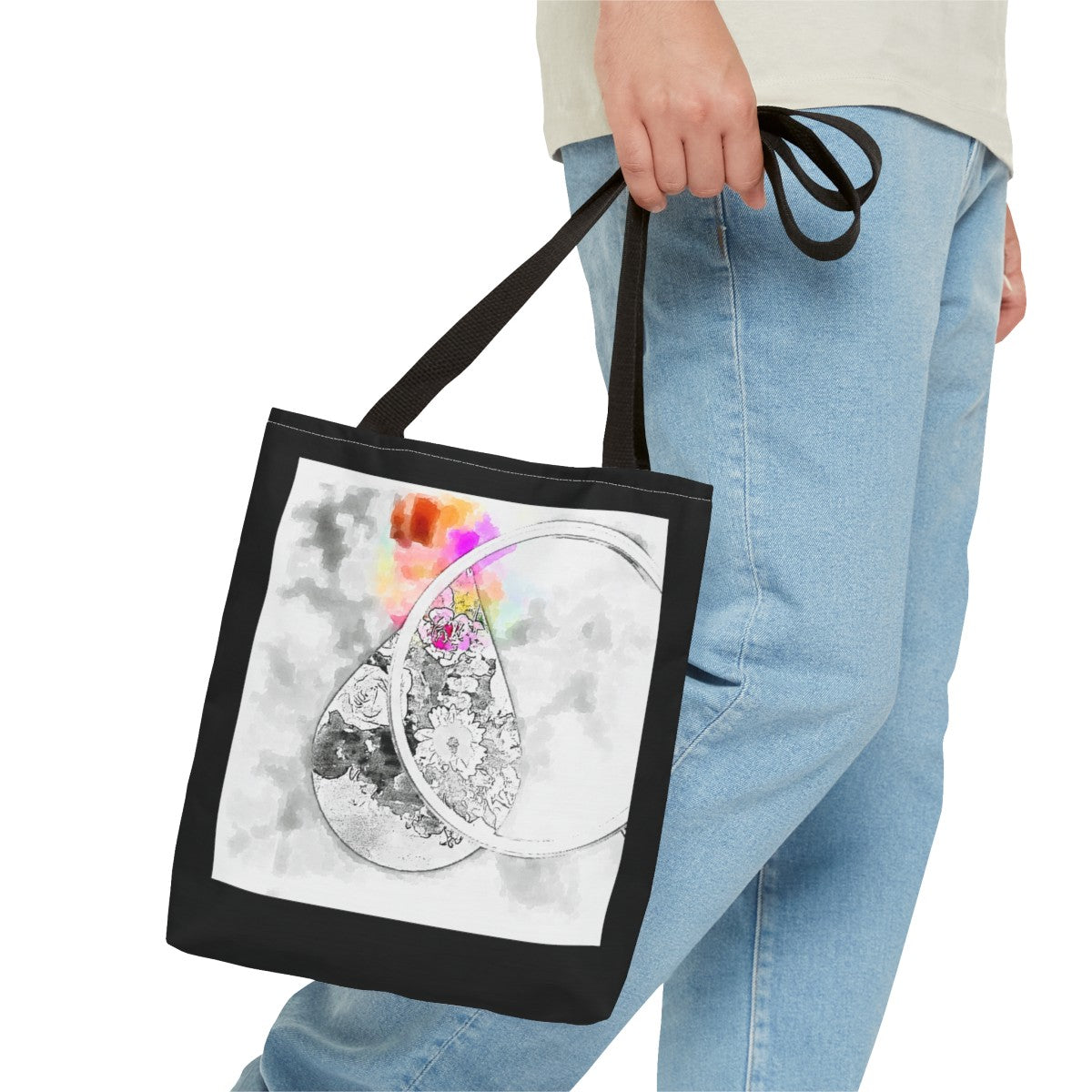 Elegant Tote with Floral Raindrops - Watercolor Style