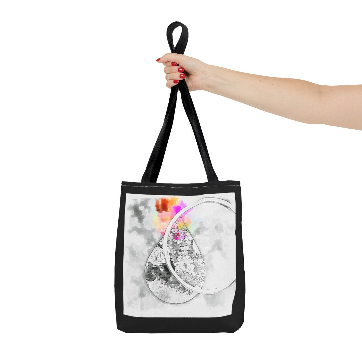 Elegant Tote with Floral Raindrops - Watercolor Style