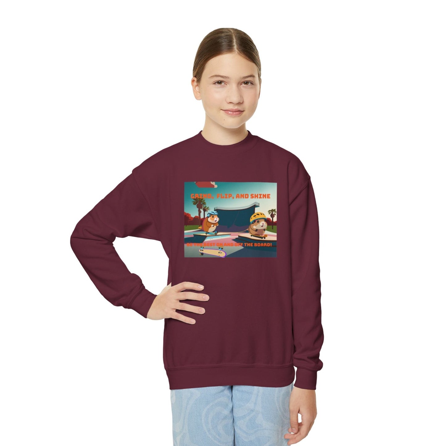 Cozy Youth Crewneck Sweatshirt Featuring Skater Hammies