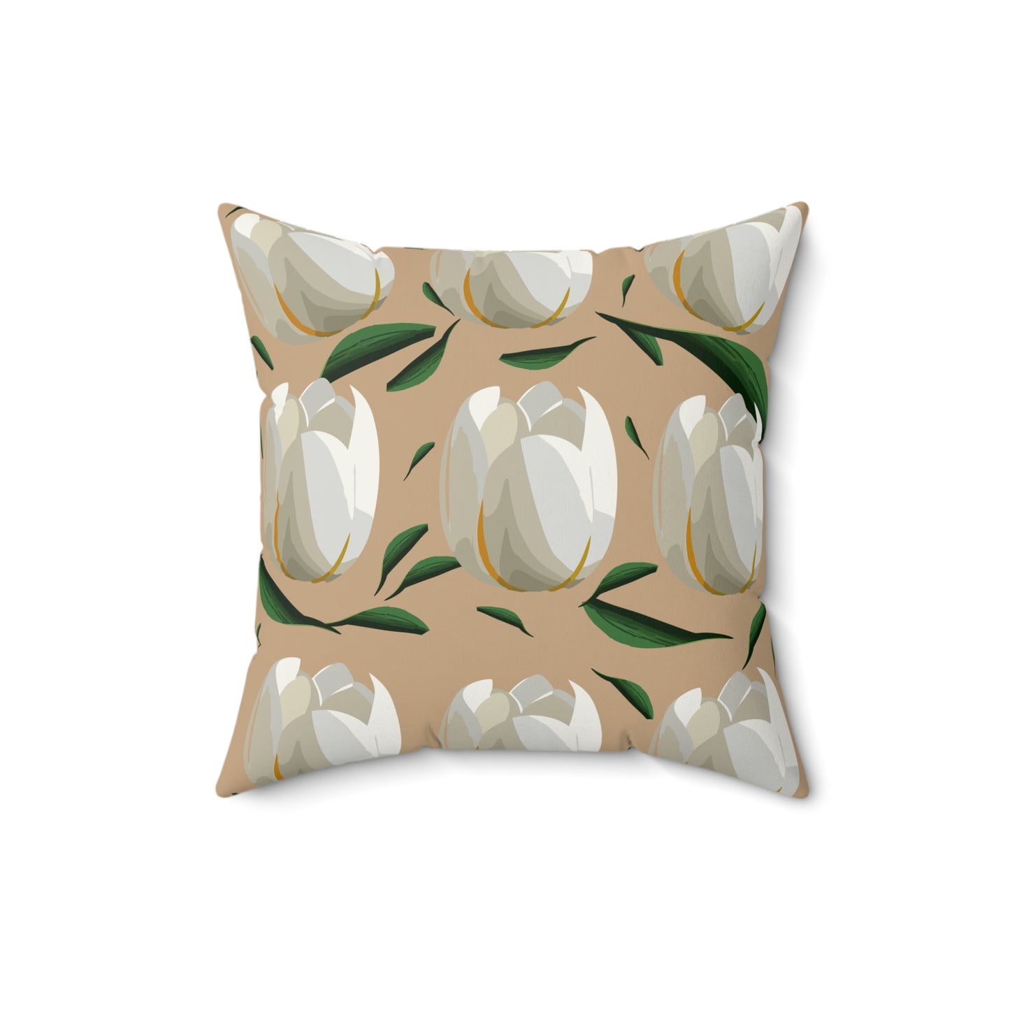 White Tulips and Sand Spun Polyester Square Pillow