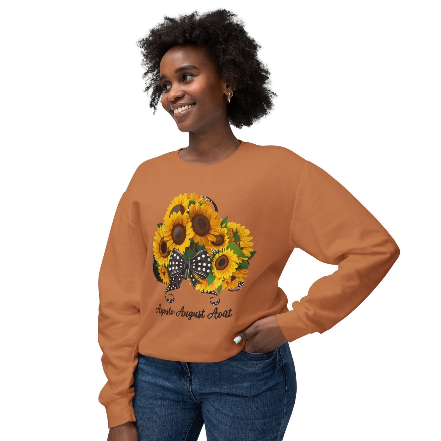 August Inspired Floral Sweatshirt Featuring Sunflowers Bouquet