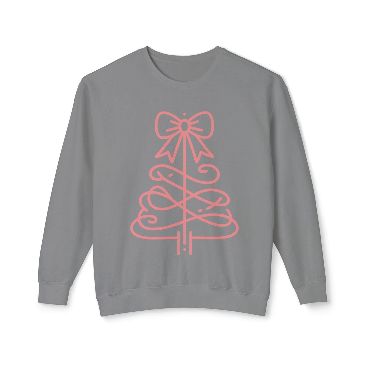 Cozy Sweatshirt with Coquette Inspired Bow Topped Christmas Tree