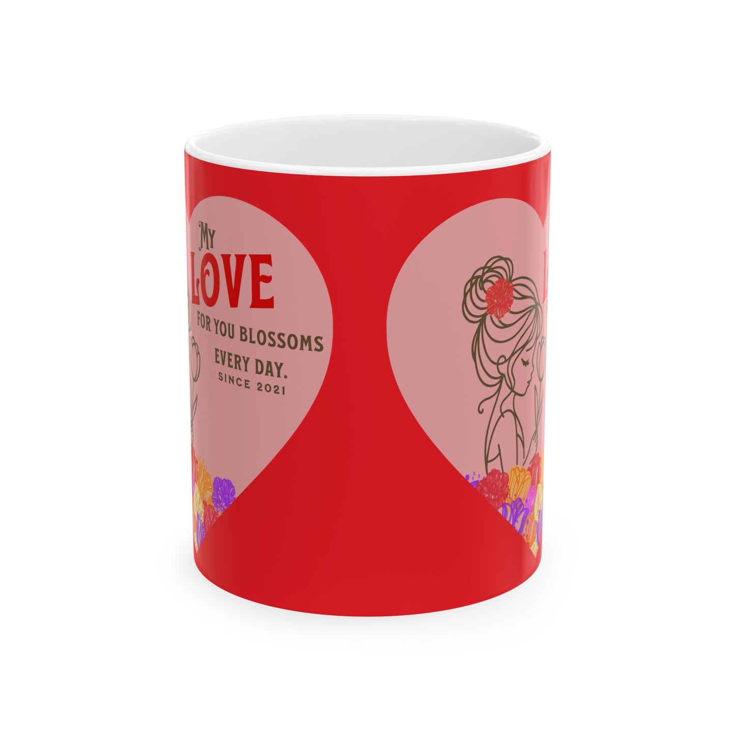 Blossoming Love Collection Ceramic Mug in Red, (11oz, 15oz)