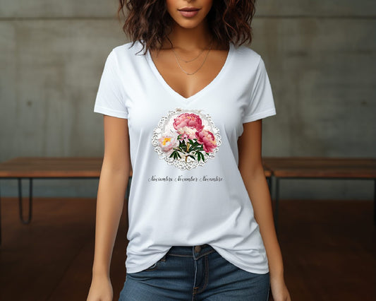 Flirty Women Tee November Birthday Flower Peonies