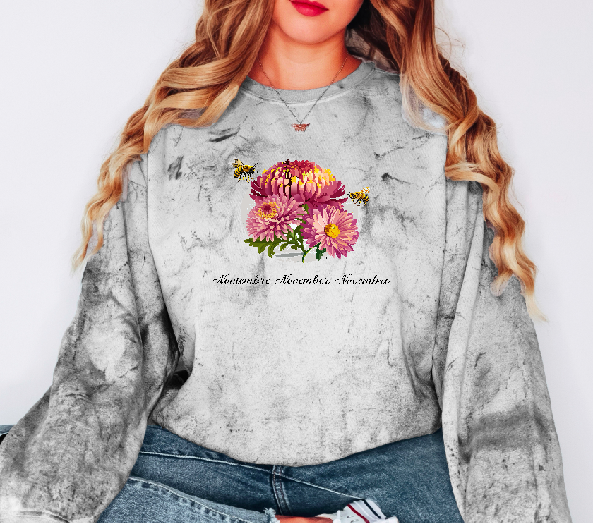 Comfy Cozy Floral Sweatshirt November Birthday Flower Chrysanthemums