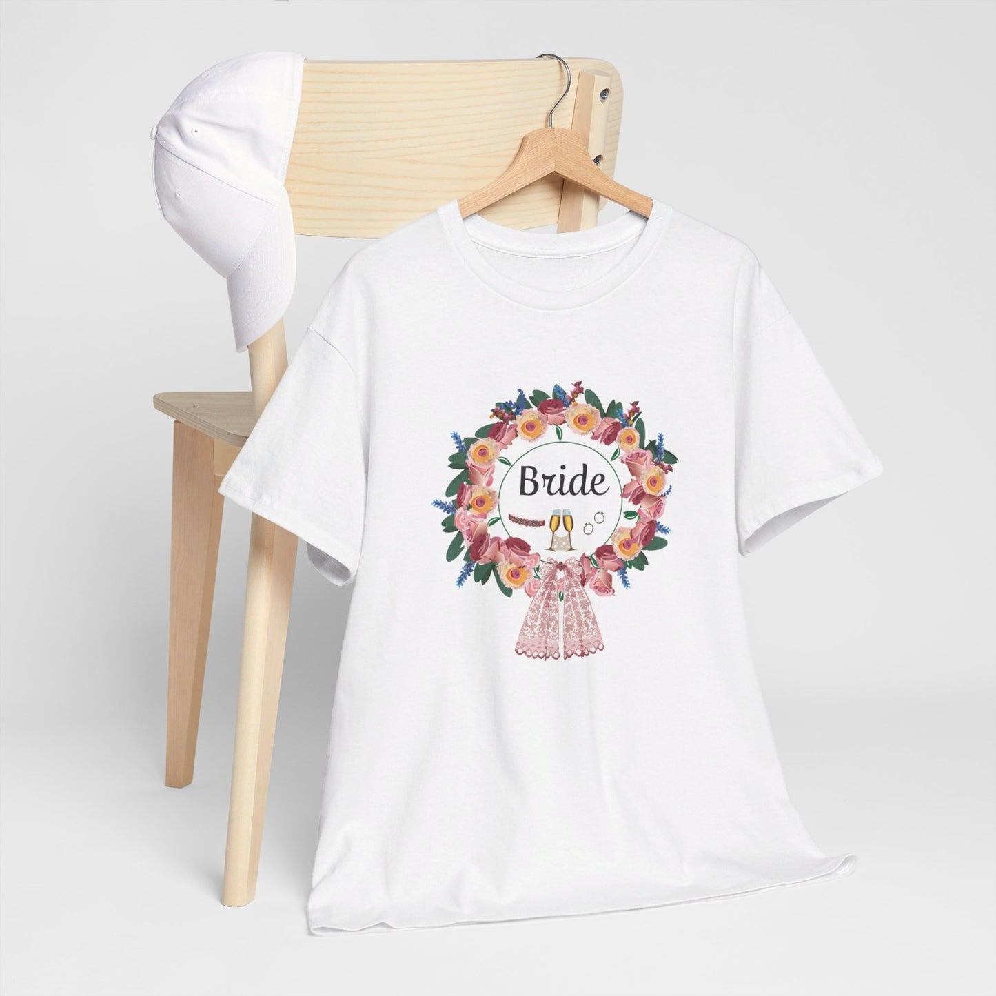 Bride Floral Wreath Heavy Cotton Bachelorette Party Tee