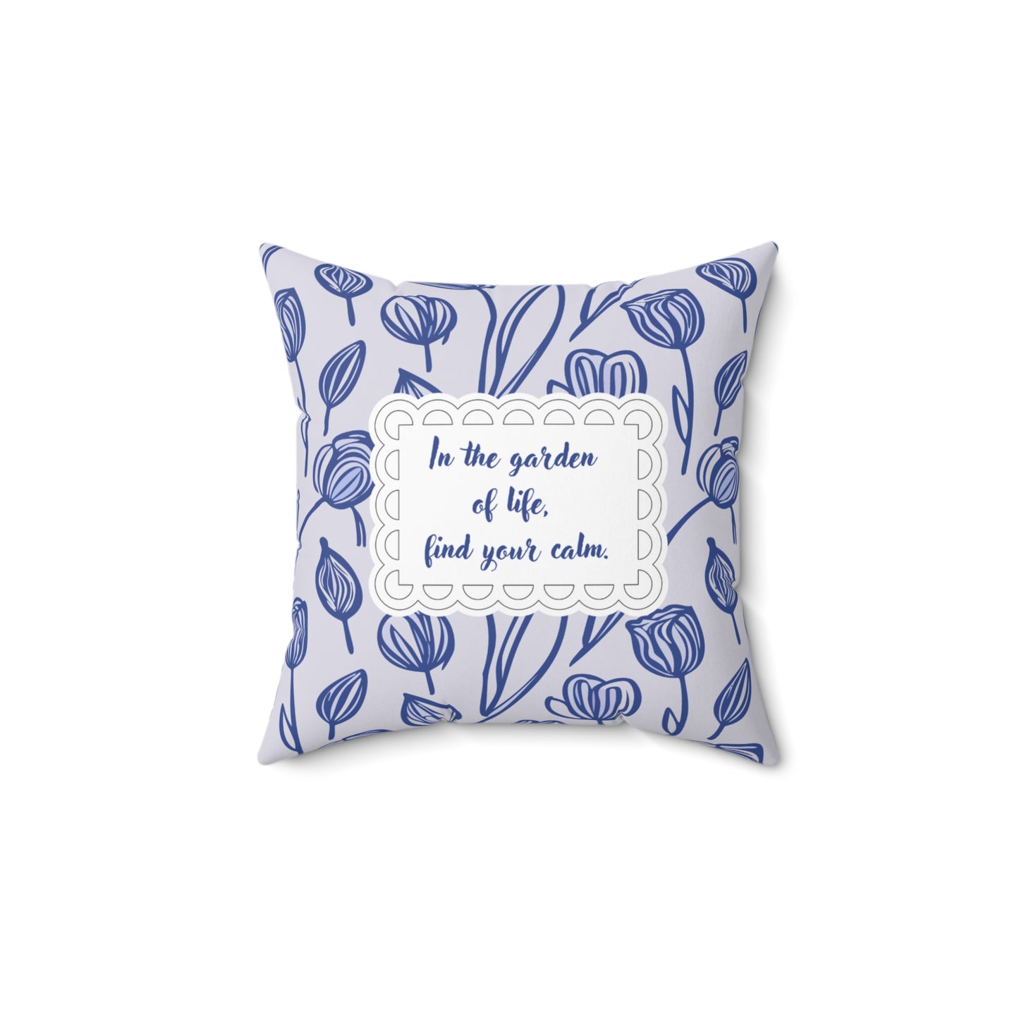Delftware Inspired Square Pillow Featuring Inspirational Phrase