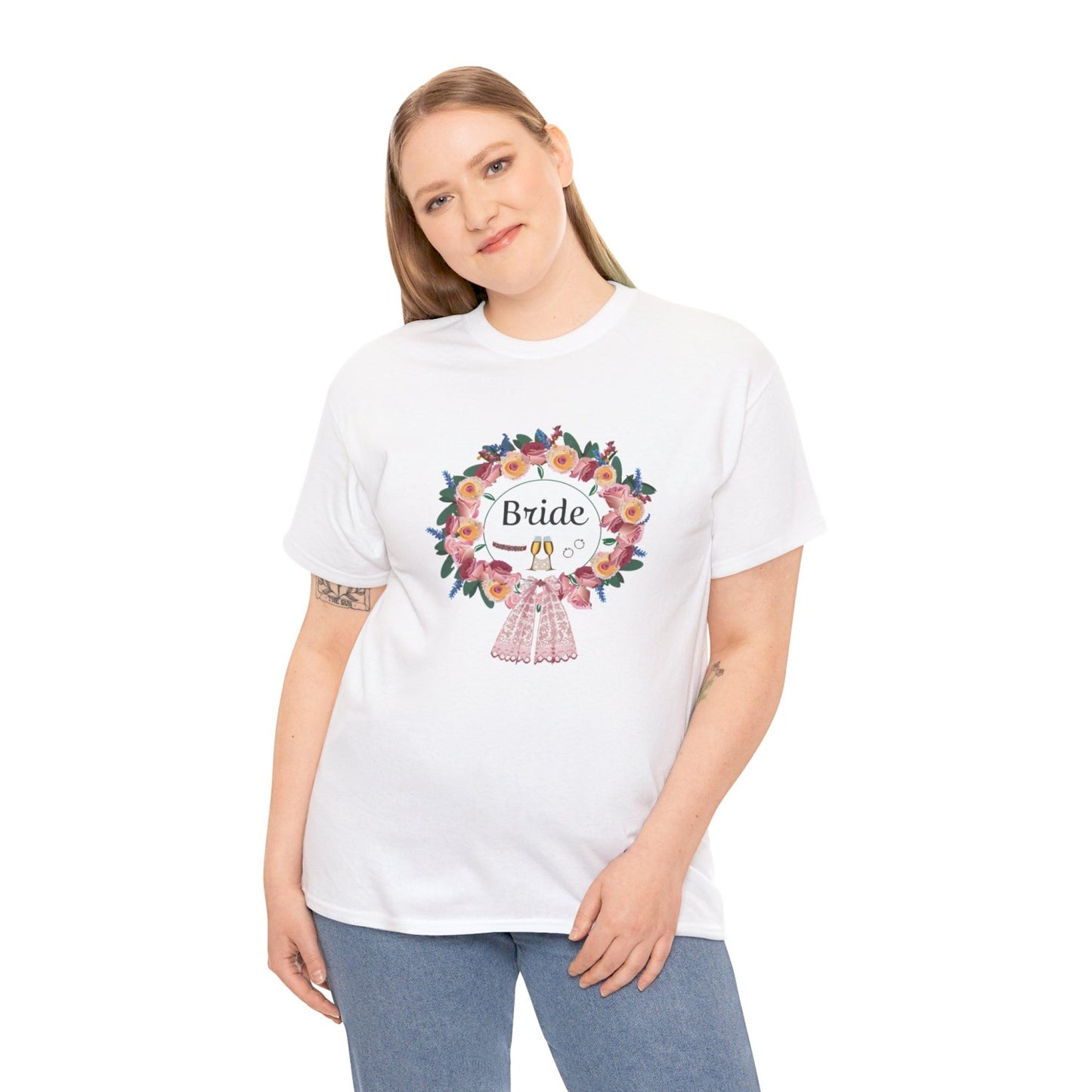 Bride Floral Wreath Heavy Cotton Bachelorette Party Tee