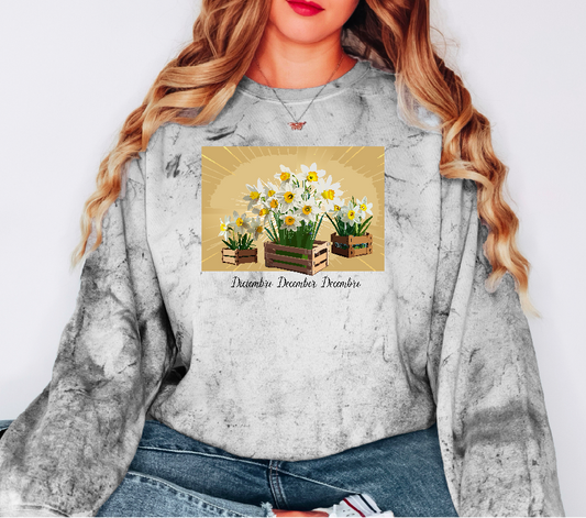 Comfy Cozy Floral Sweatshirt December Birthday Flower Narcissus