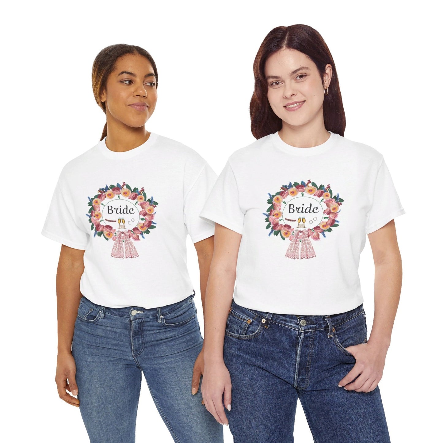 Bride Floral Wreath Heavy Cotton Bachelorette Party Tee
