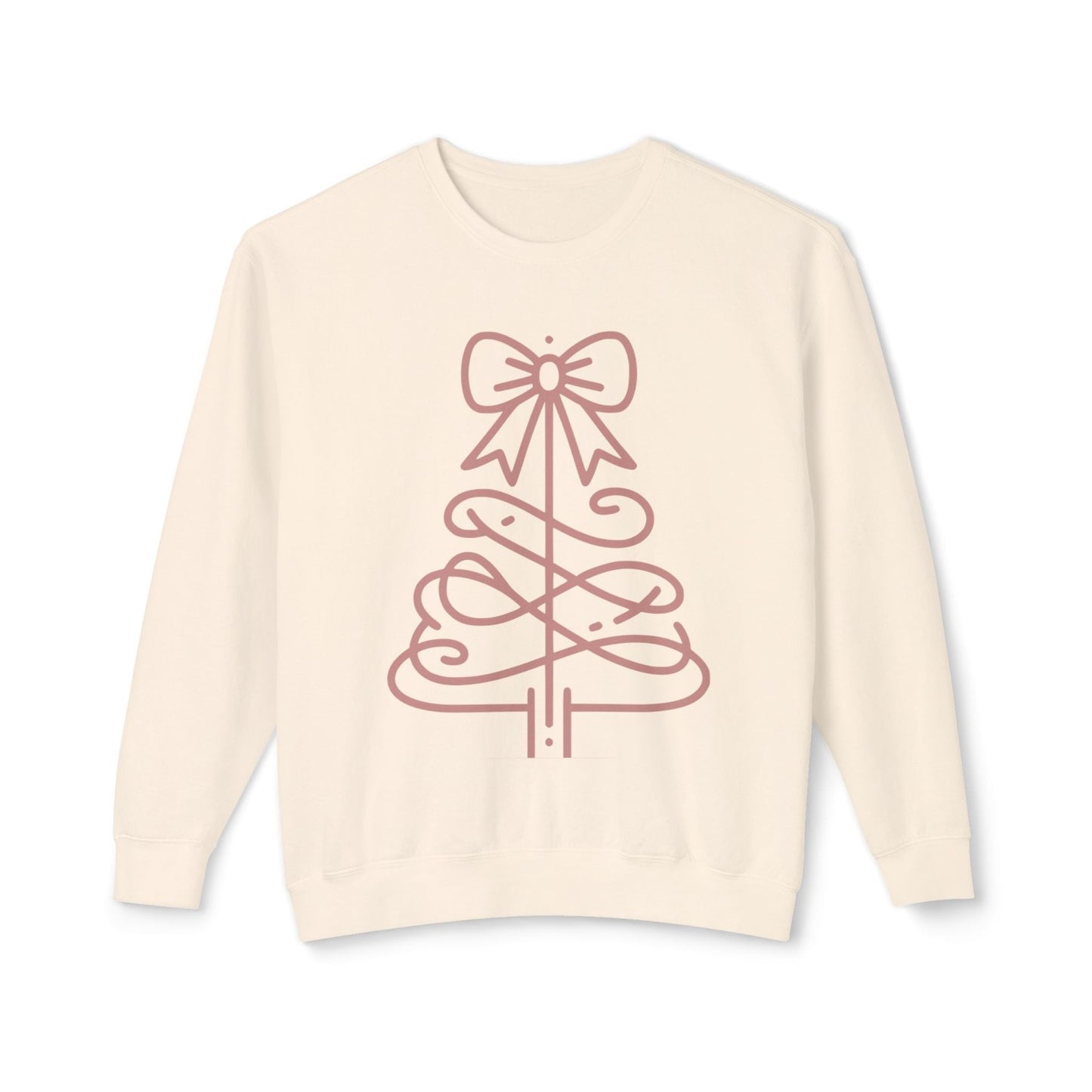 Cozy Sweatshirt with Coquette Inspired Bow Topped Christmas Tree