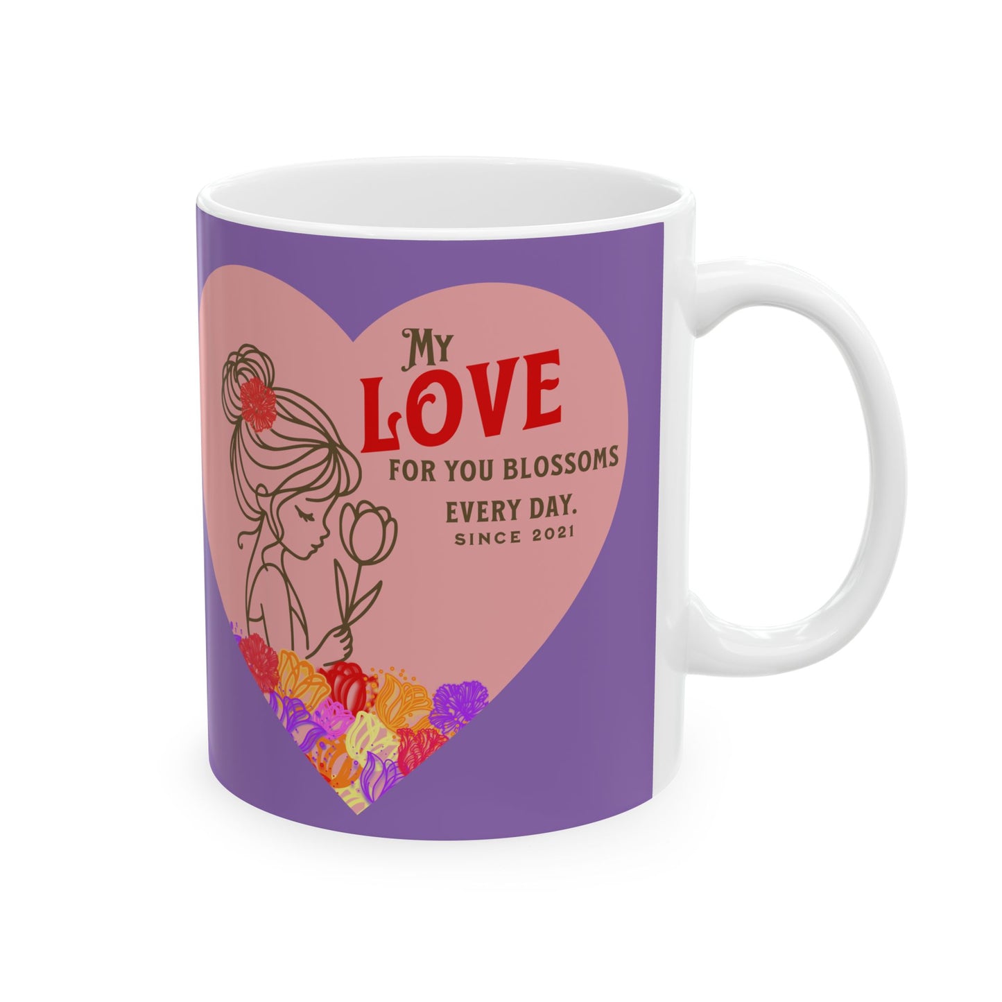 Blossoming Love Collection Ceramic Mug in Purple, (11oz, 15oz)