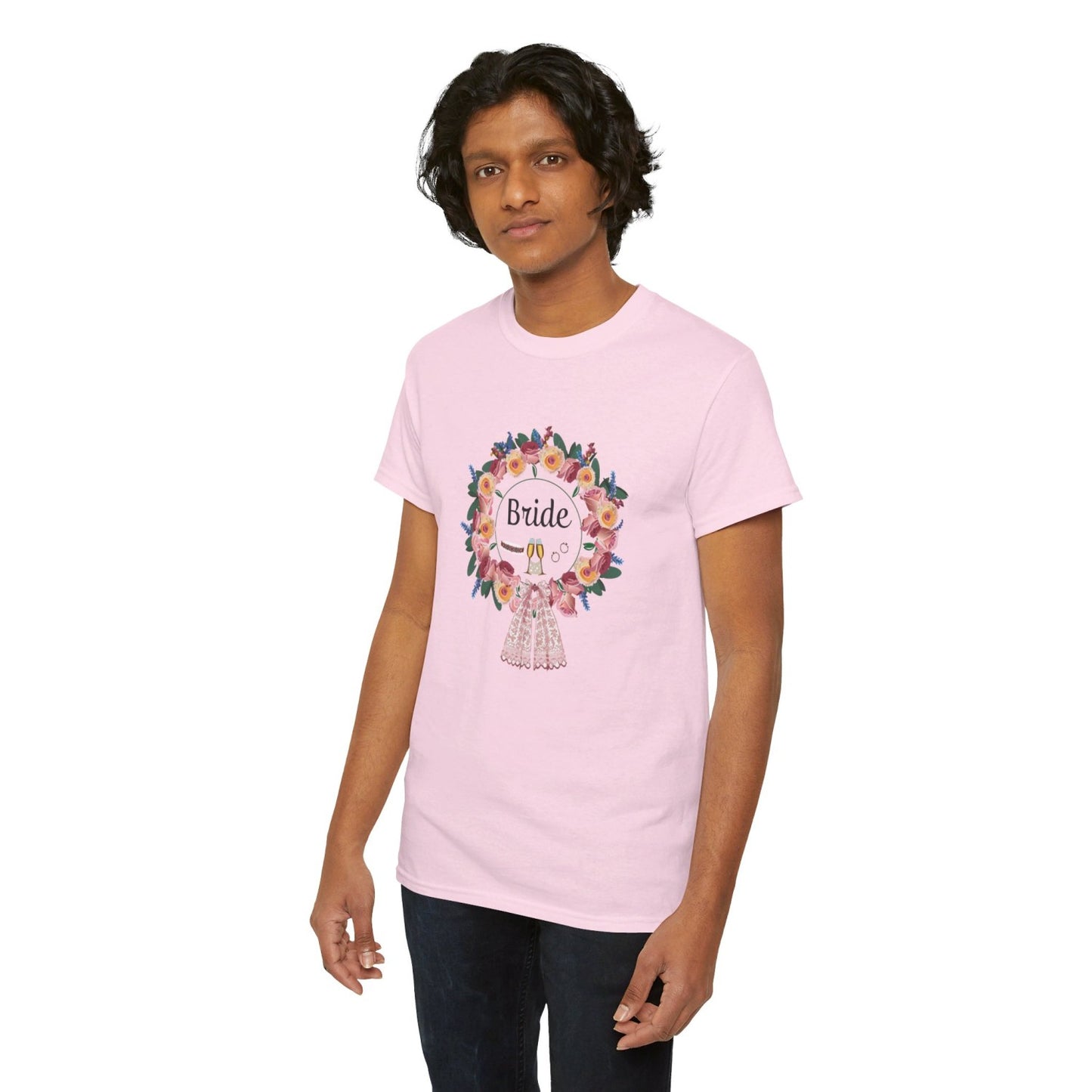 Bride Floral Wreath Heavy Cotton Bachelorette Party Tee
