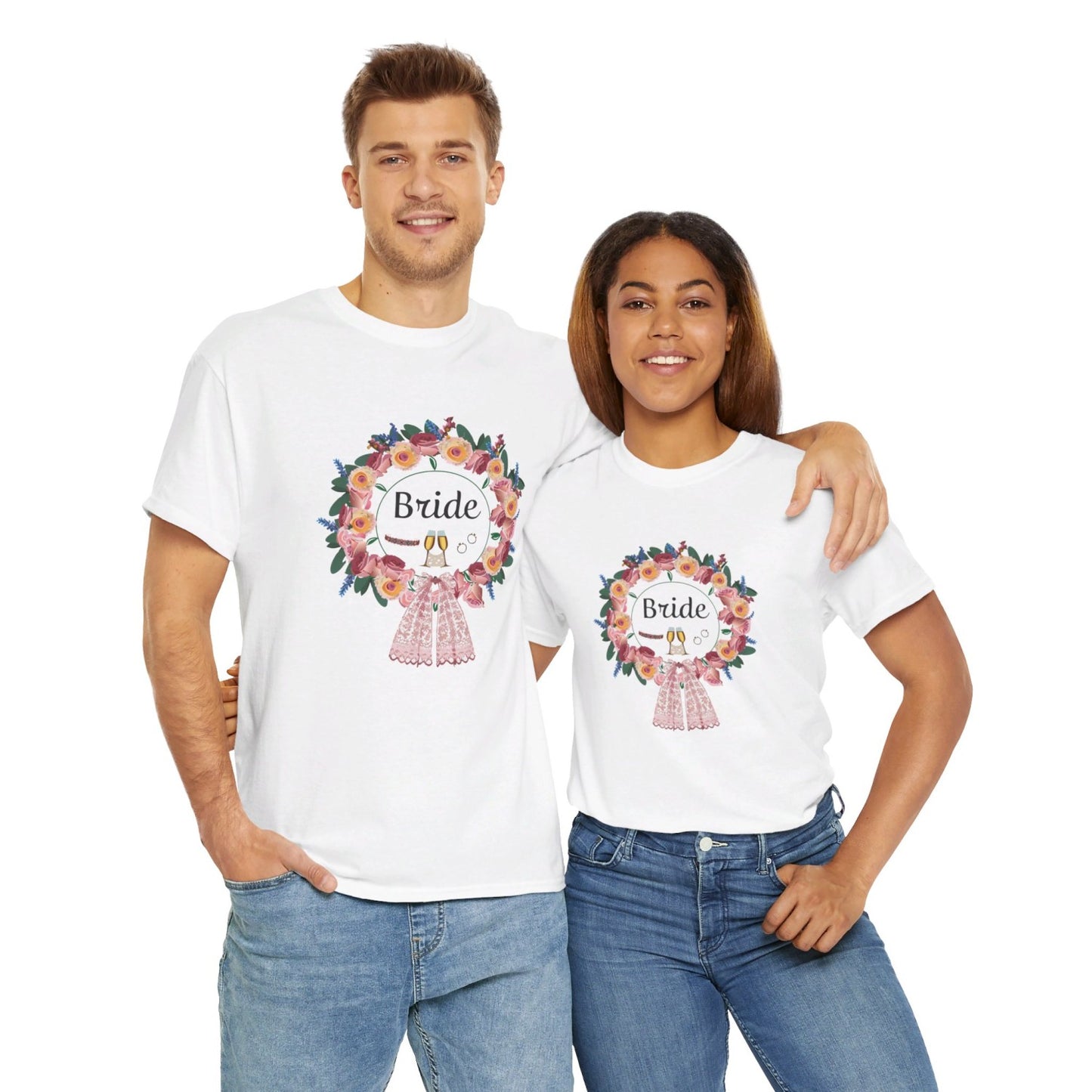 Bride Floral Wreath Heavy Cotton Bachelorette Party Tee
