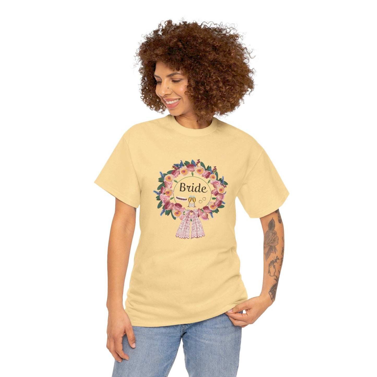 Bride Floral Wreath Heavy Cotton Bachelorette Party Tee