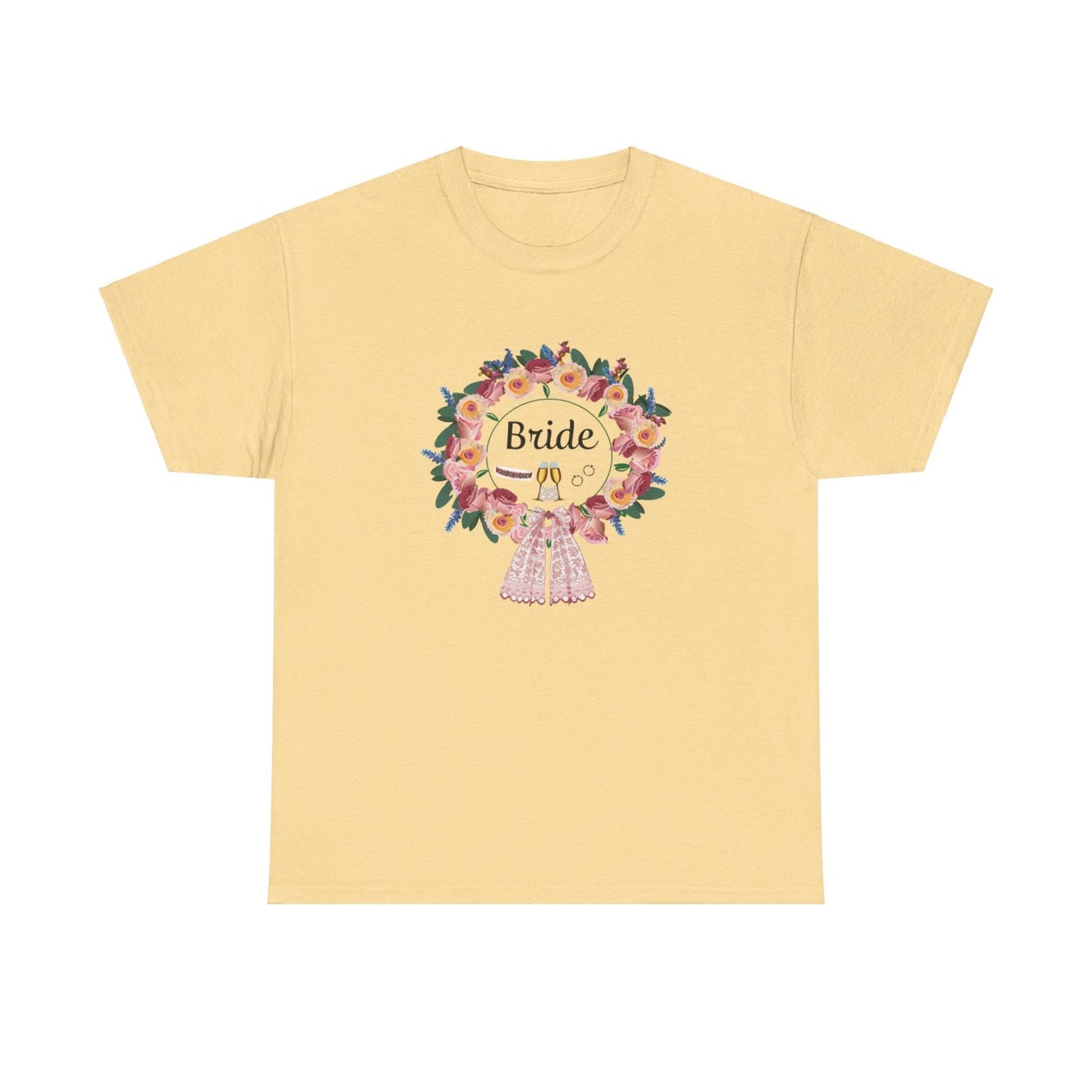 Bride Floral Wreath Heavy Cotton Bachelorette Party Tee