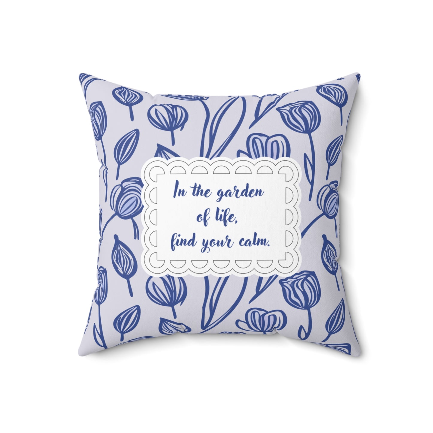 Delftware Inspired Square Pillow Featuring Inspirational Phrase