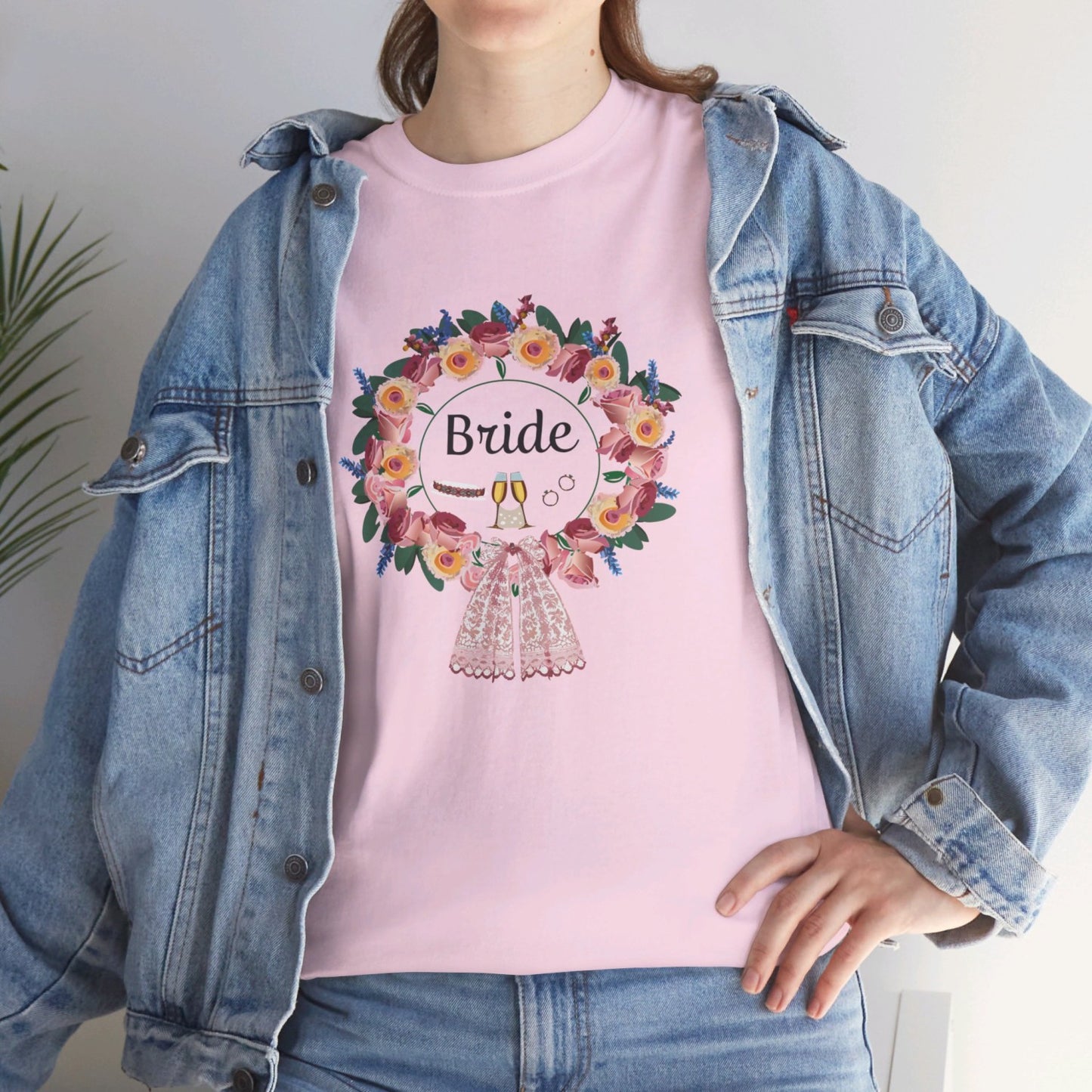 Bride Floral Wreath Heavy Cotton Bachelorette Party Tee