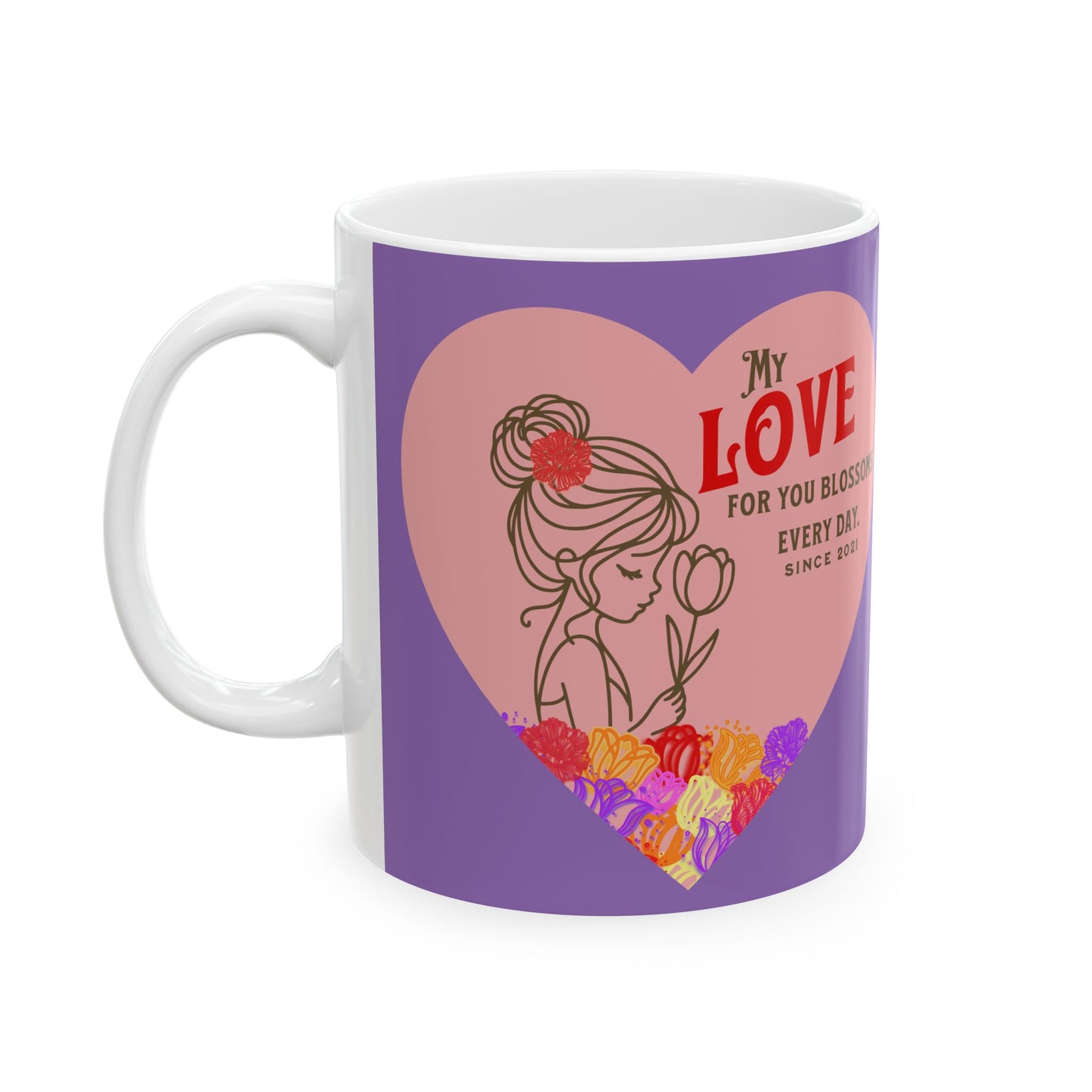 Blossoming Love Collection Ceramic Mug in Purple, (11oz, 15oz)