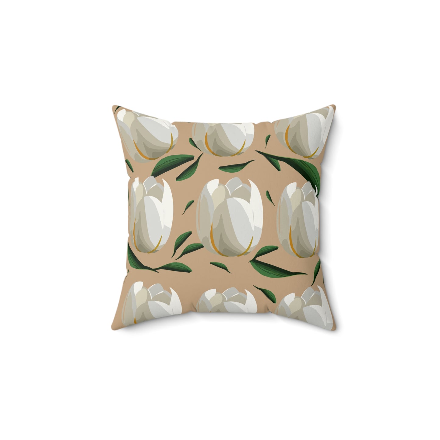 White Tulips and Sand Spun Polyester Square Pillow