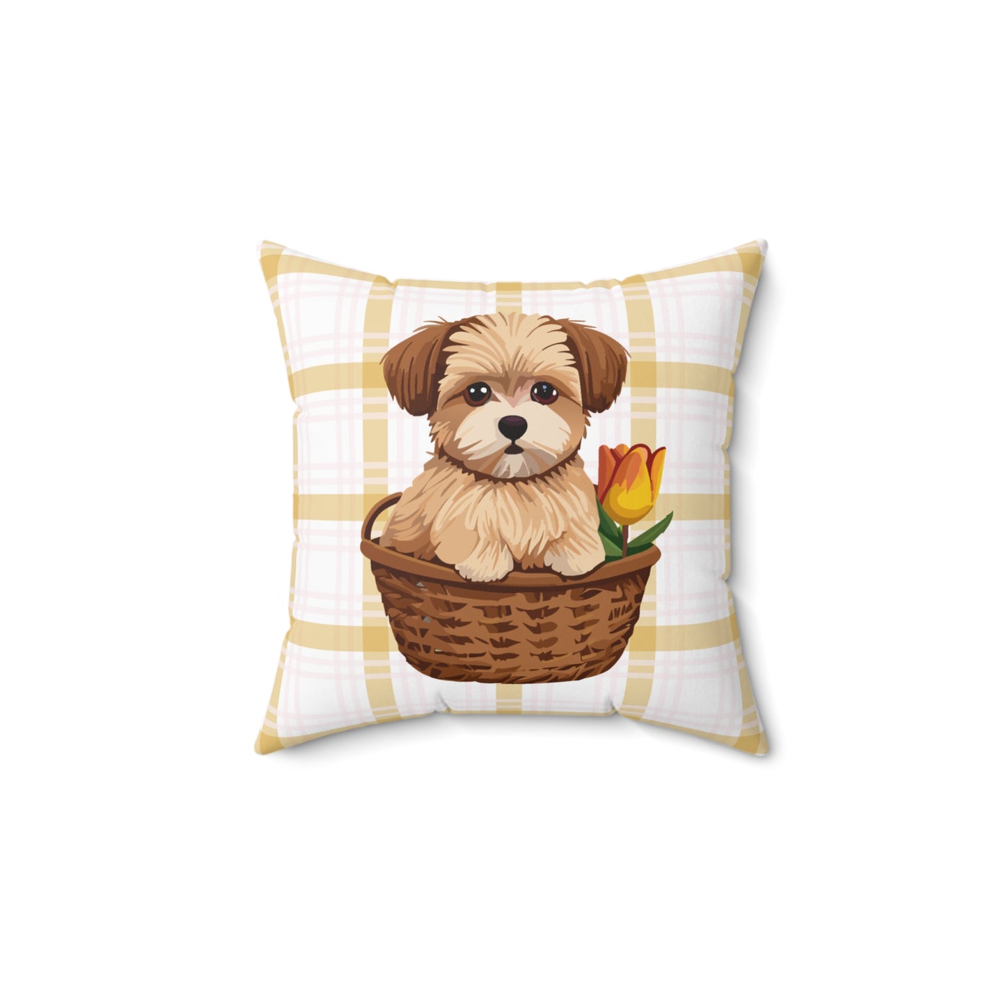 Accent Pillow Featuring Cute Maltese in Tulip Basket