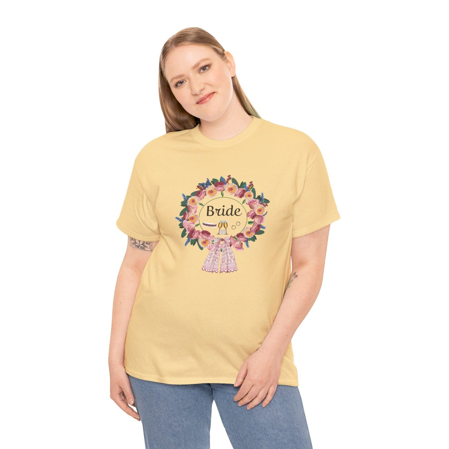 Bride Floral Wreath Heavy Cotton Bachelorette Party Tee