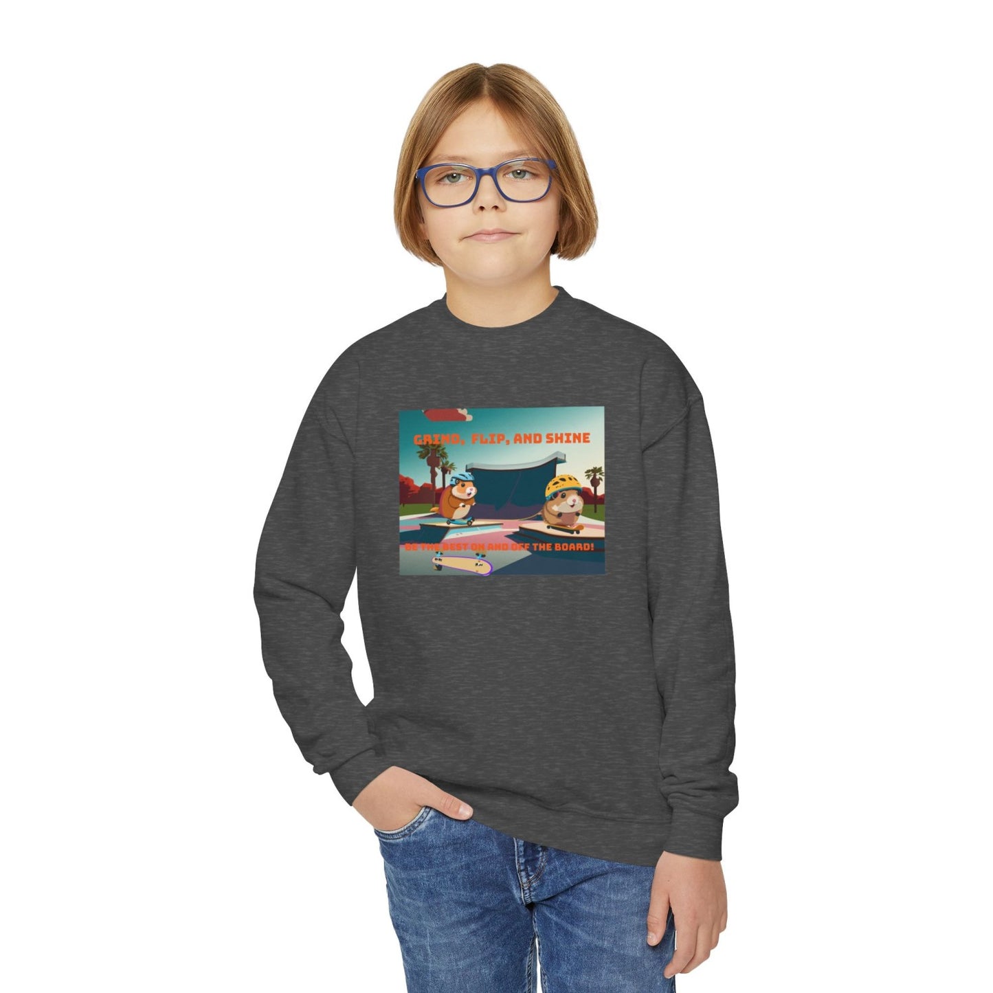 Cozy Youth Crewneck Sweatshirt Featuring Skater Hammies