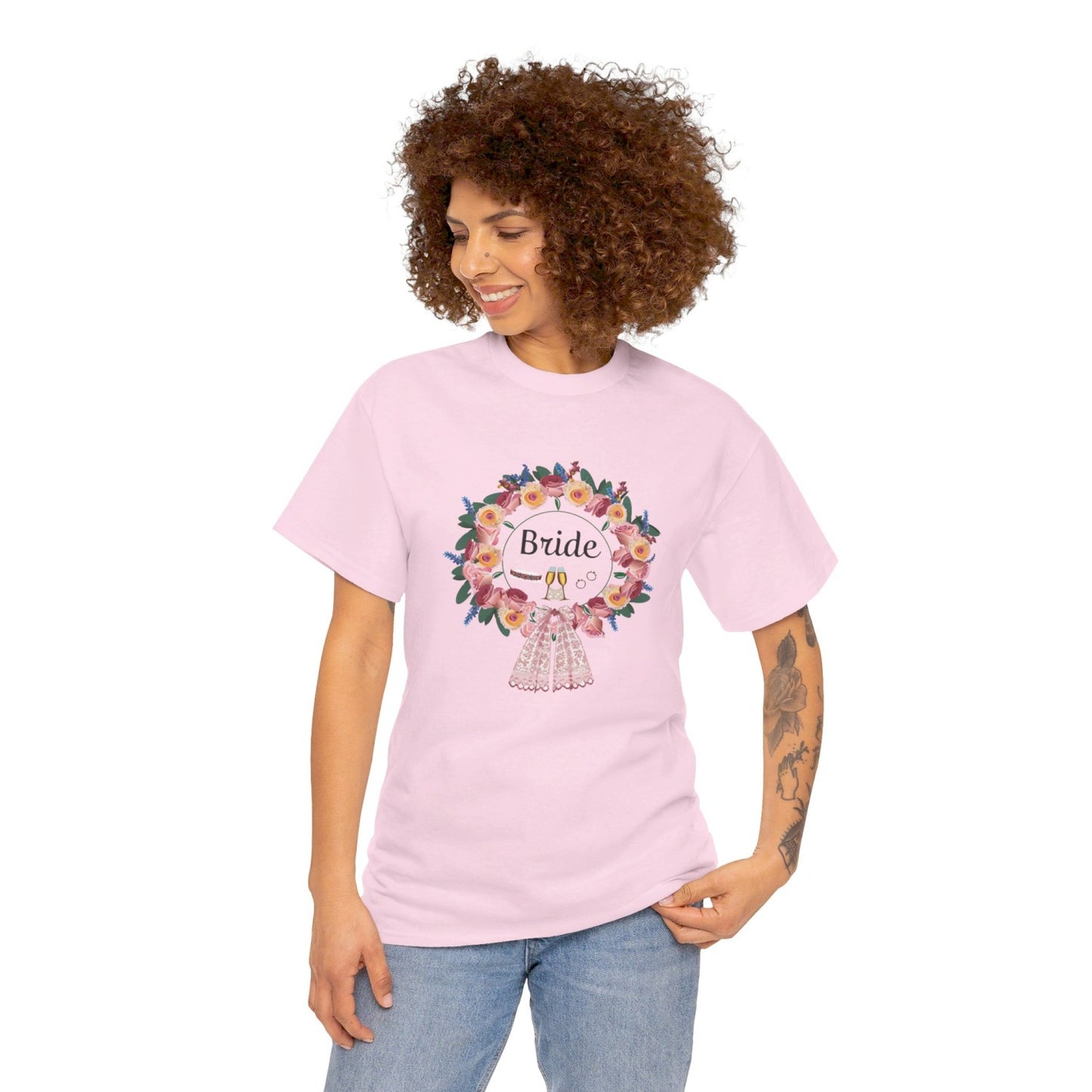 Bride Floral Wreath Heavy Cotton Bachelorette Party Tee