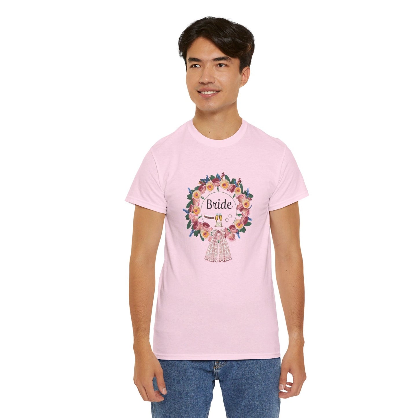 Bride Floral Wreath Heavy Cotton Bachelorette Party Tee