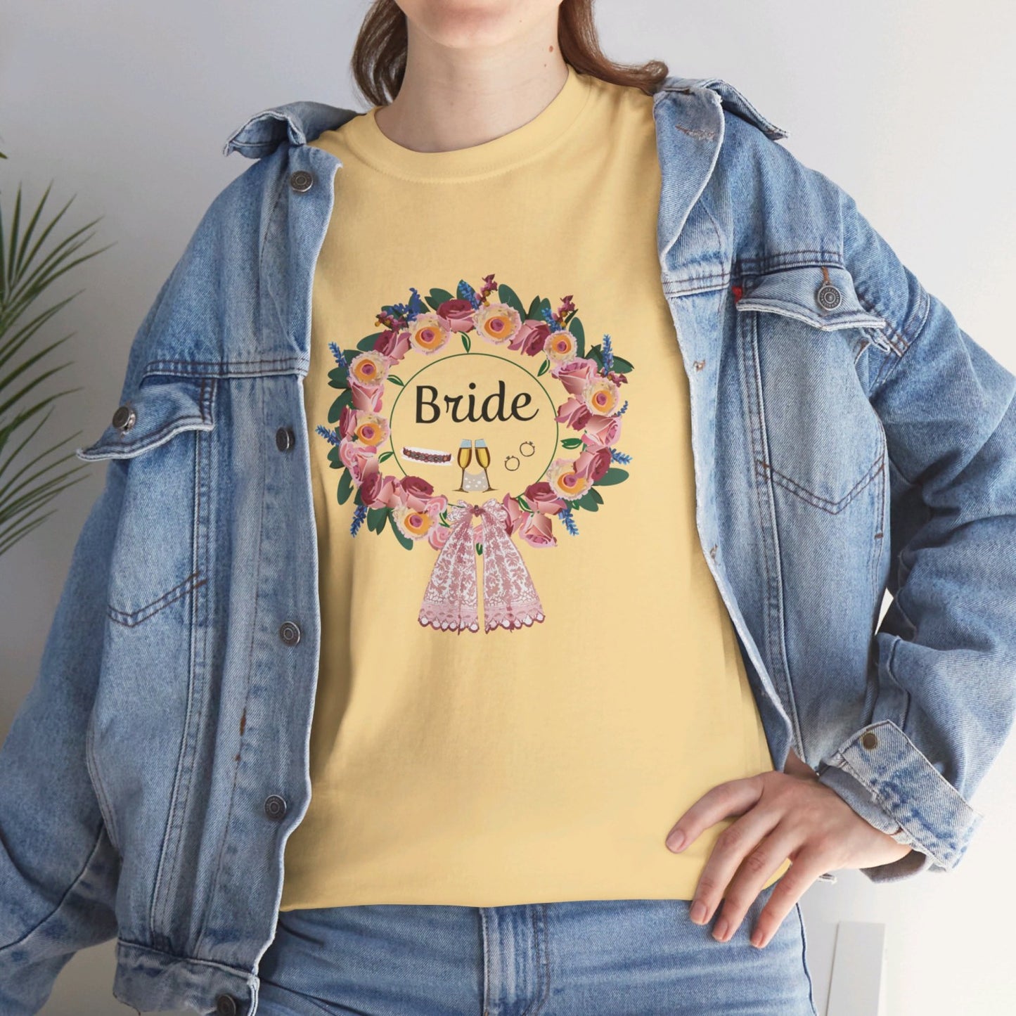 Bride Floral Wreath Heavy Cotton Bachelorette Party Tee