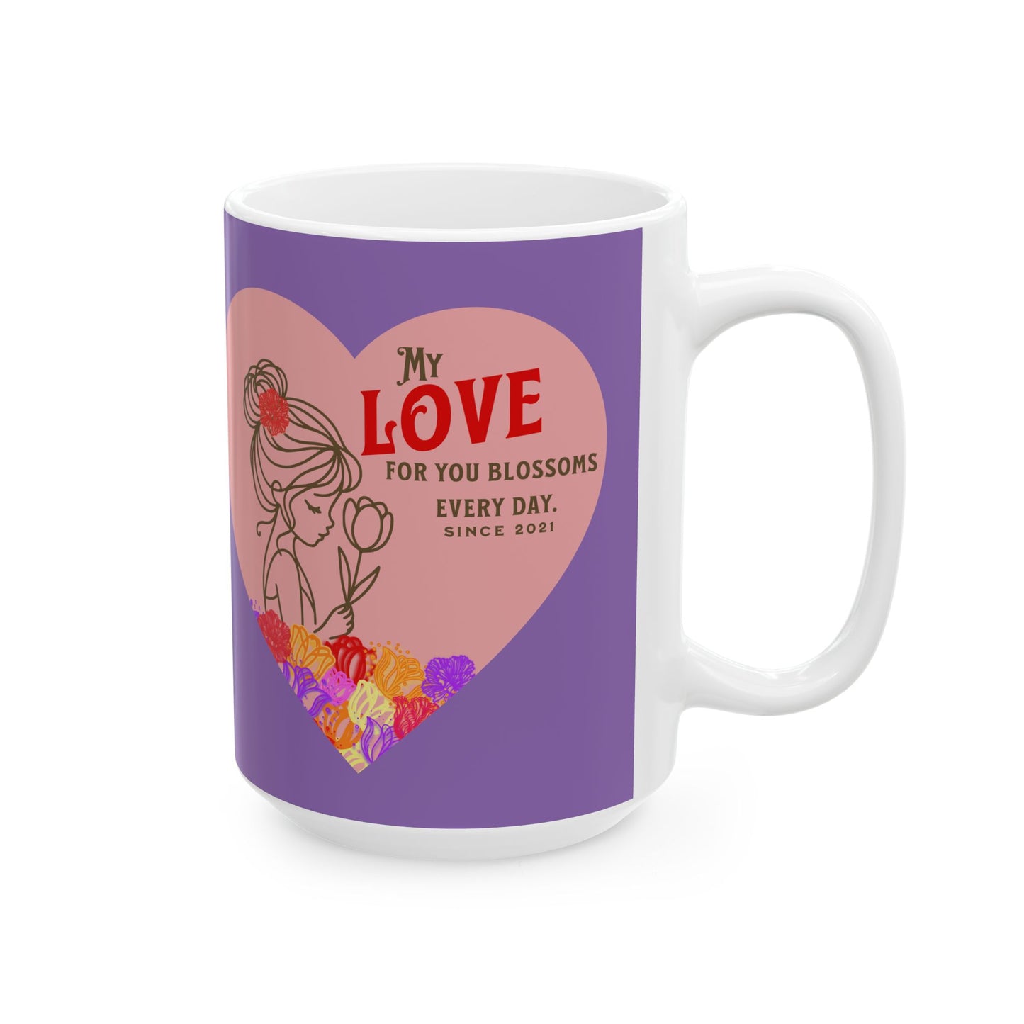 Blossoming Love Collection Ceramic Mug in Purple, (11oz, 15oz)