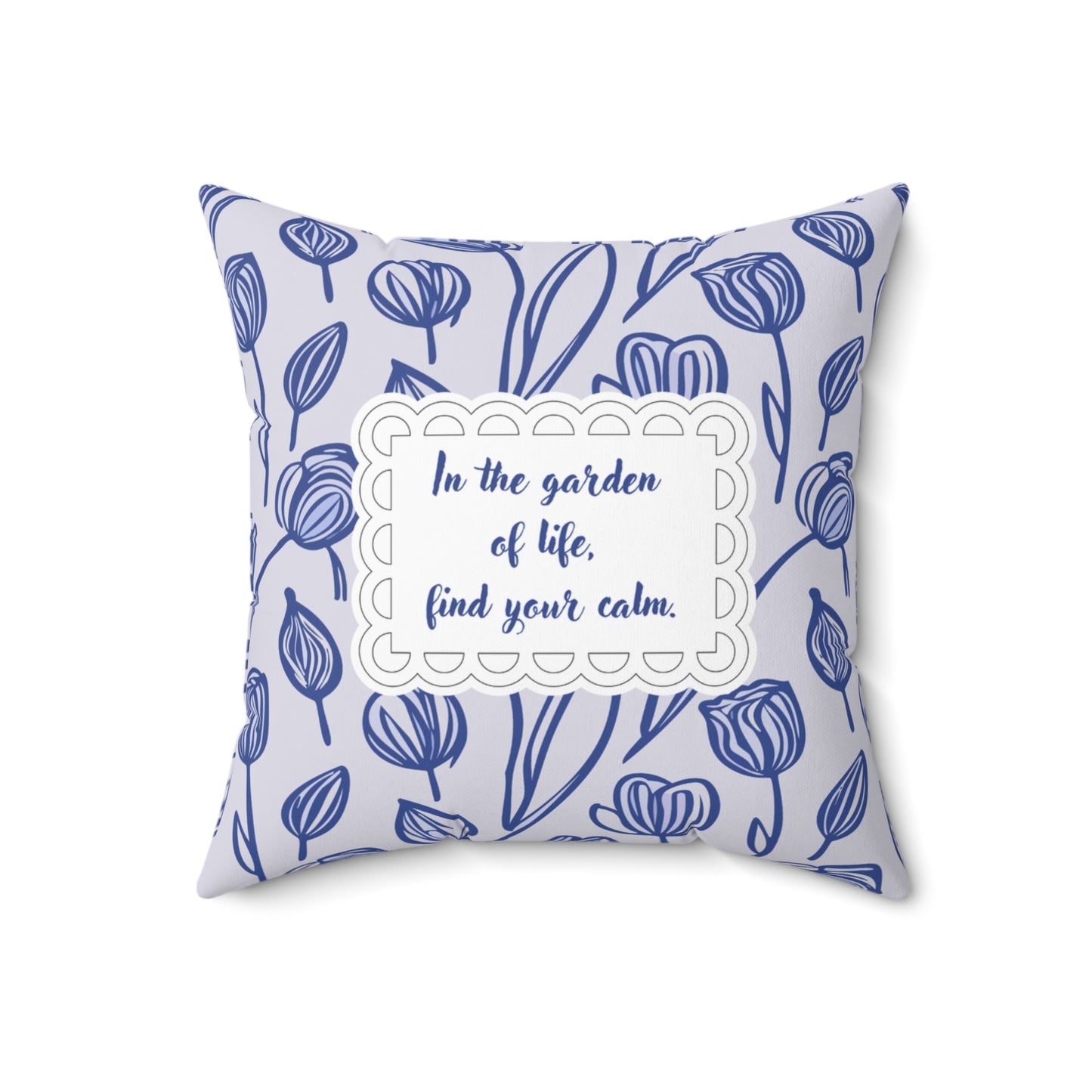 Delftware Inspired Square Pillow Featuring Inspirational Phrase