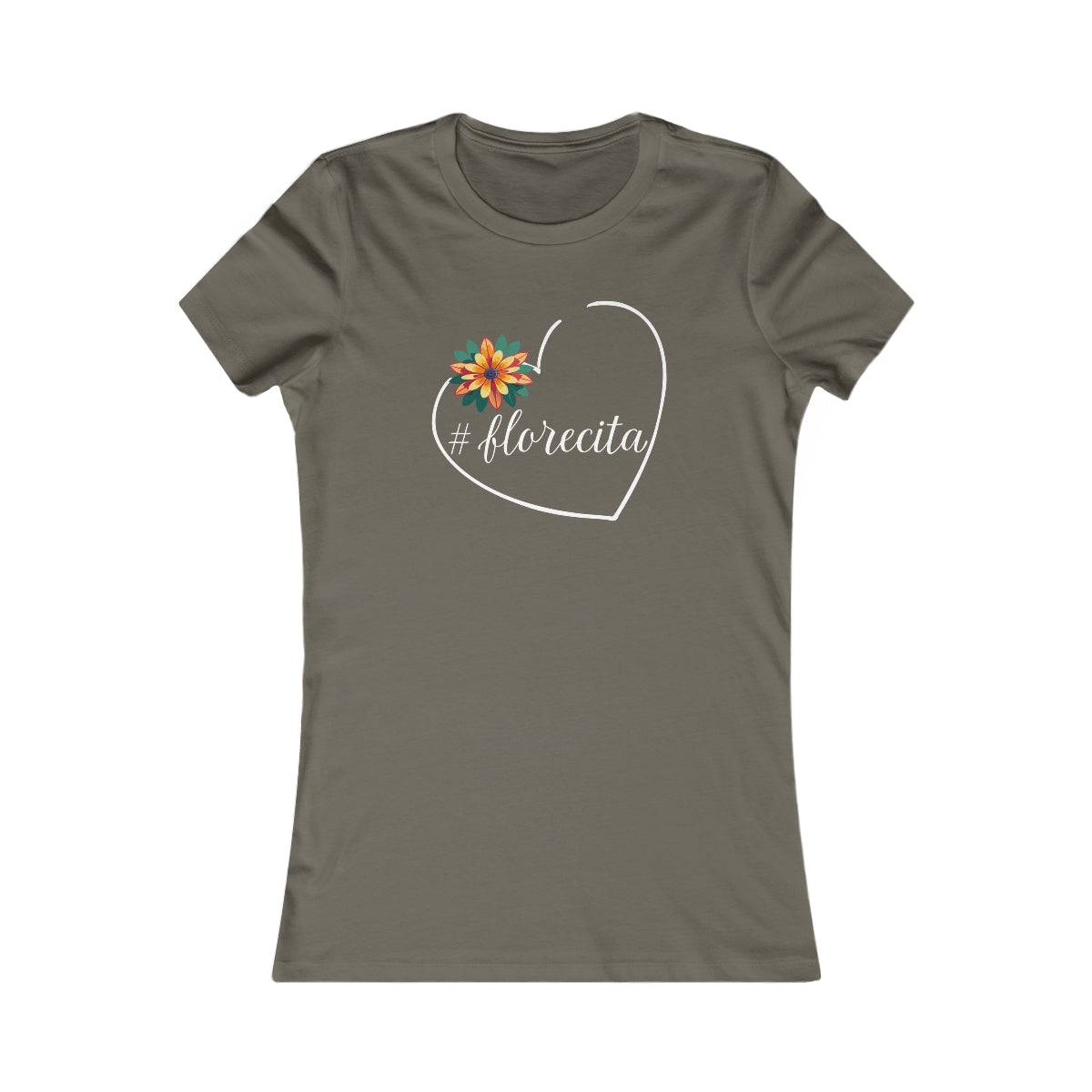 Cute Black Tee for Women with Orange Dahlia & Hashtag Florecita Heart