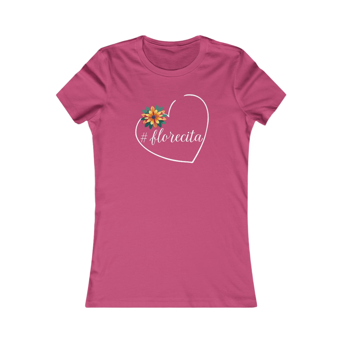Cute Black Tee for Women with Orange Dahlia & Hashtag Florecita Heart