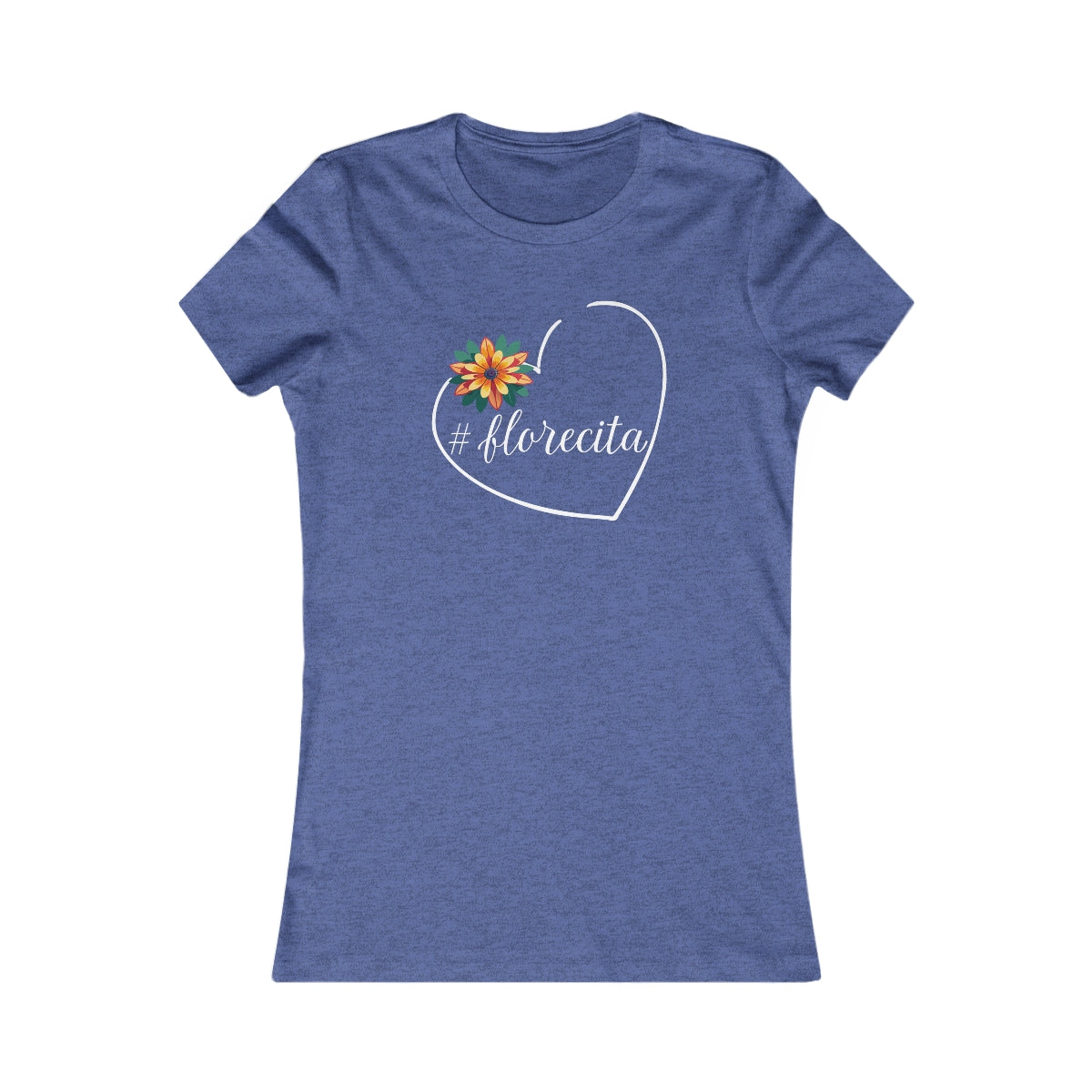Cute Black Tee for Women with Orange Dahlia & Hashtag Florecita Heart