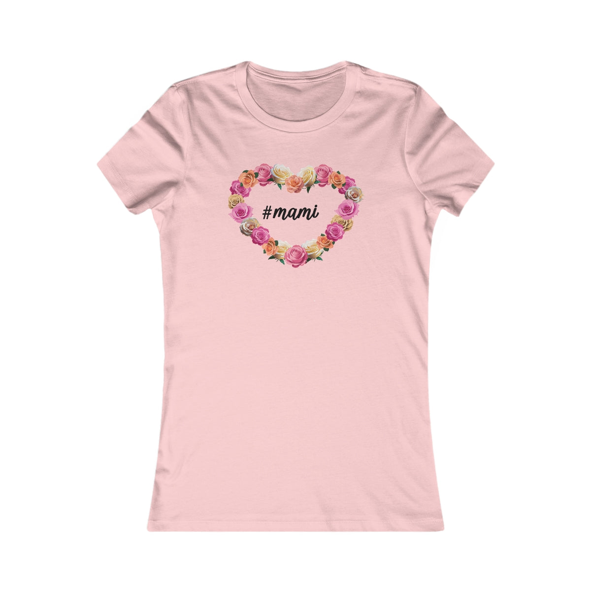 Cute White Tee for Women with Hashtag Mami Heart Rosettes Design