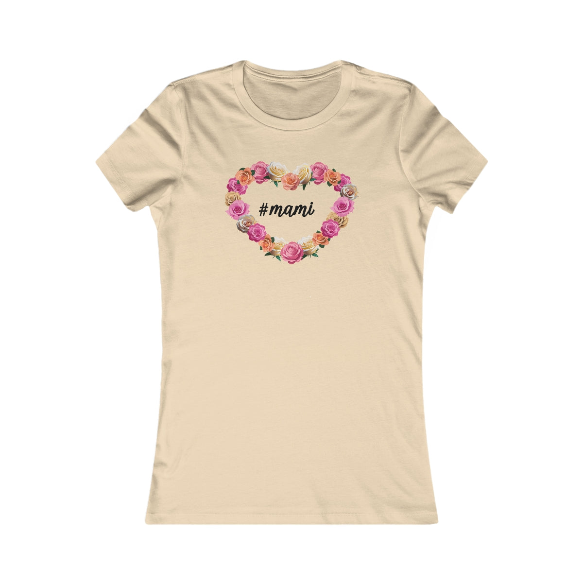 Cute White Tee for Women with Hashtag Mami Heart Rosettes Design
