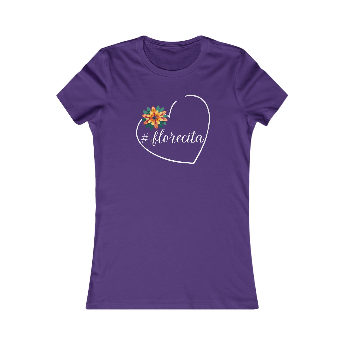 Cute Black Tee for Women with Orange Dahlia & Hashtag Florecita Heart