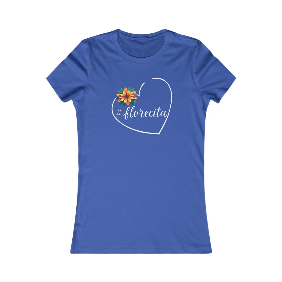 Cute Black Tee for Women with Orange Dahlia & Hashtag Florecita Heart