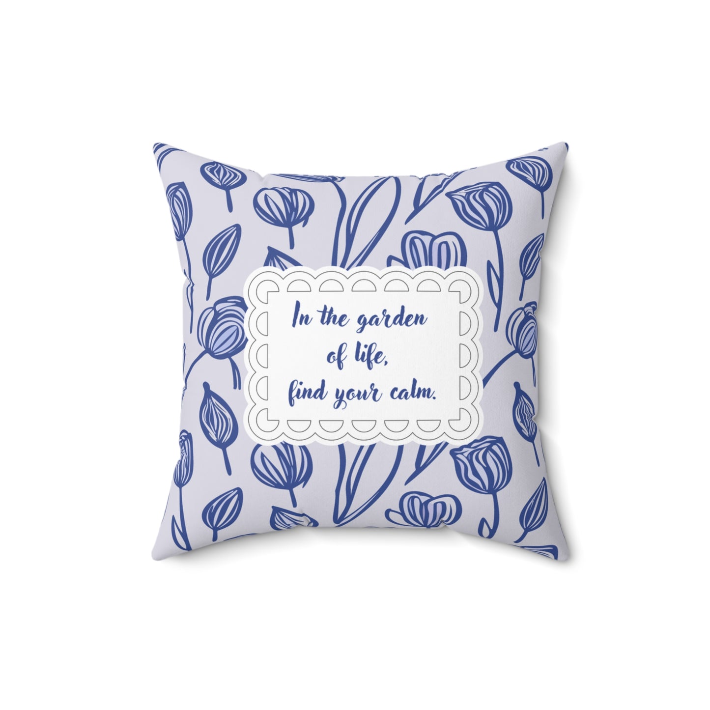 Delftware Inspired Square Pillow Featuring Inspirational Phrase