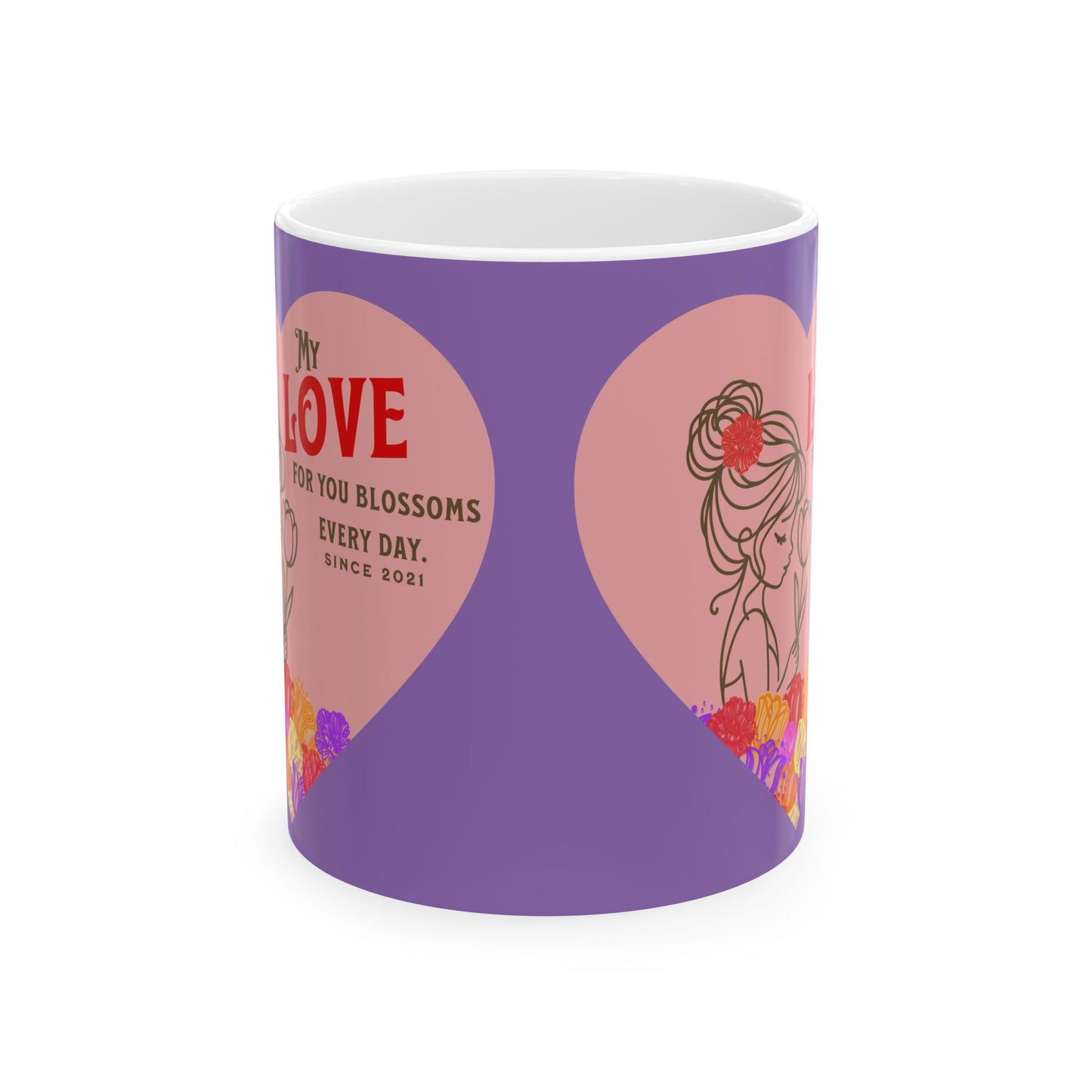 Blossoming Love Collection Ceramic Mug in Purple, (11oz, 15oz)