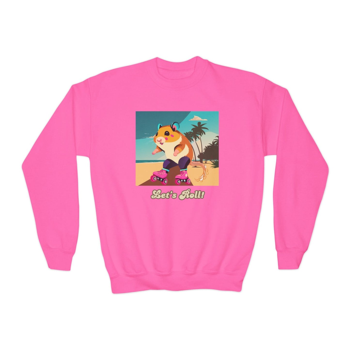 Cozy Youth Crewneck Sweatshirt Featuring Roller Skating Hammy