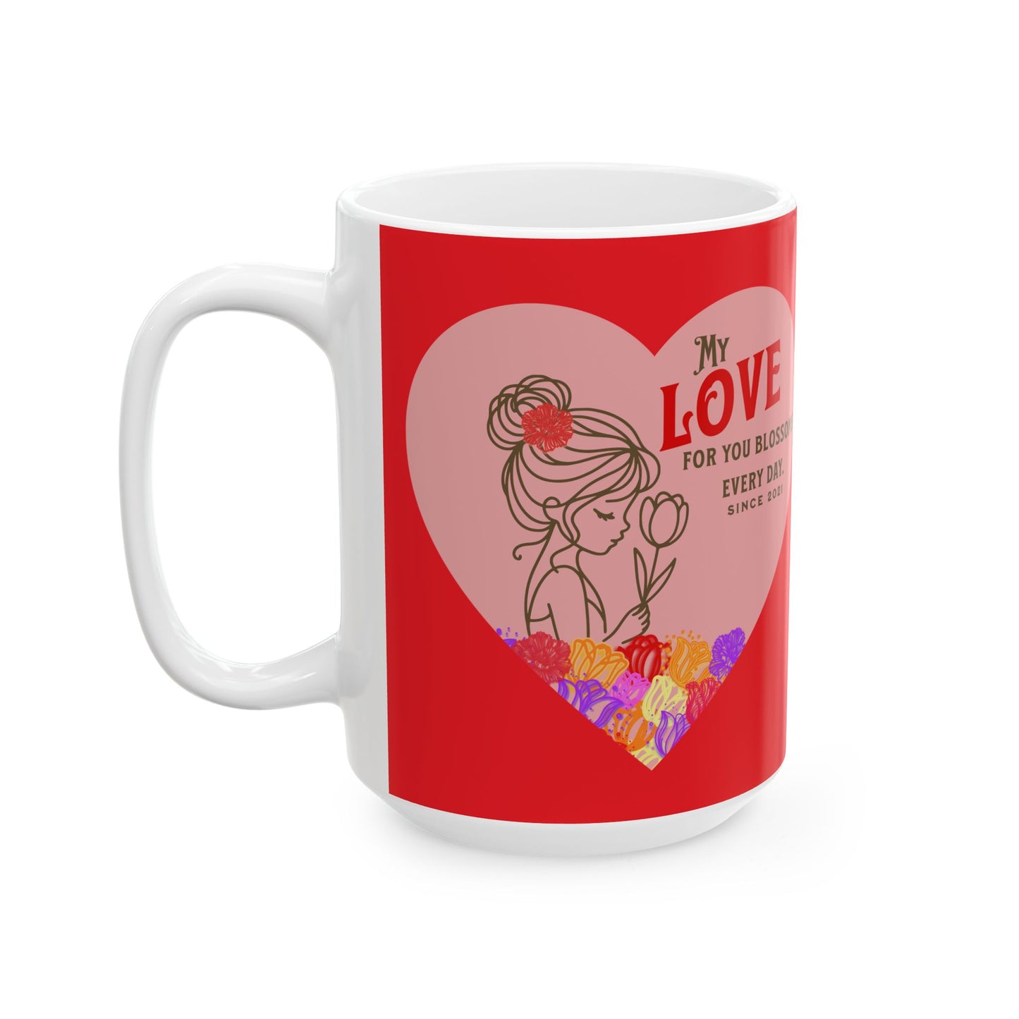 Blossoming Love Collection Ceramic Mug in Red, (11oz, 15oz)