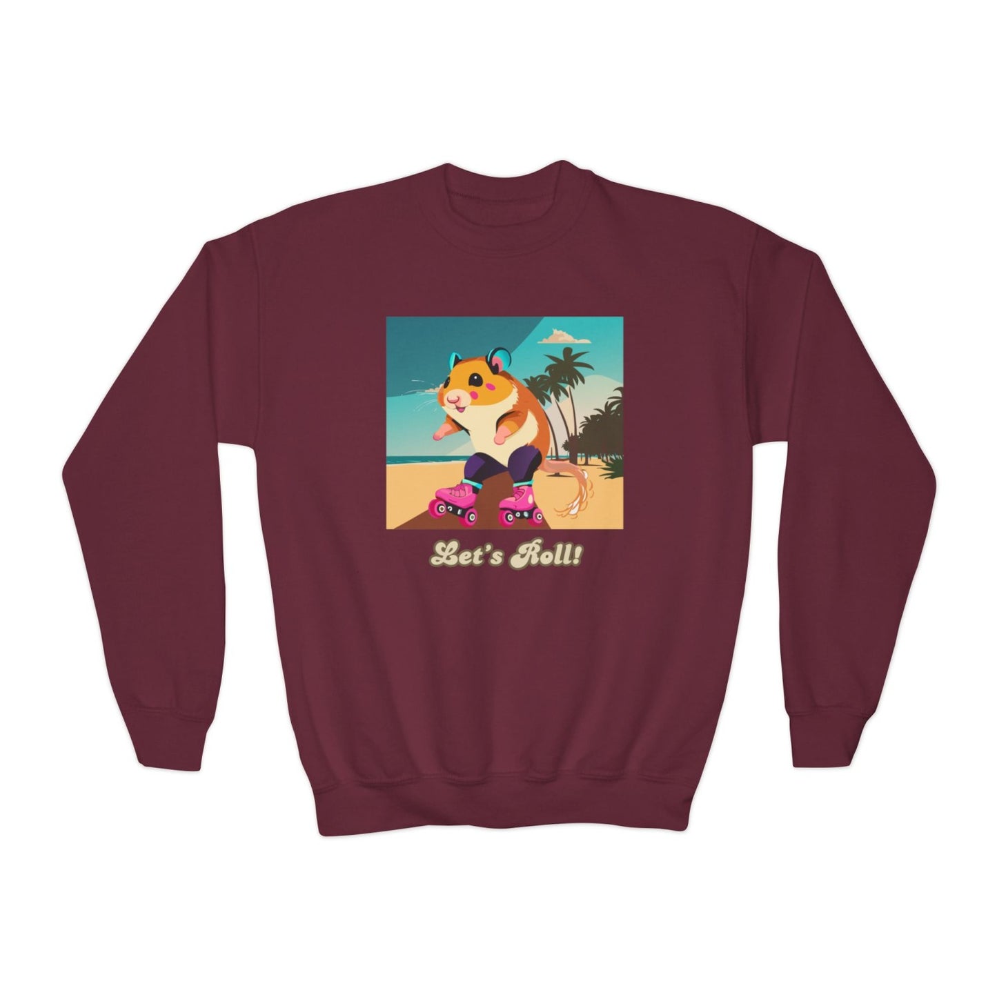 Cozy Youth Crewneck Sweatshirt Featuring Roller Skating Hammy