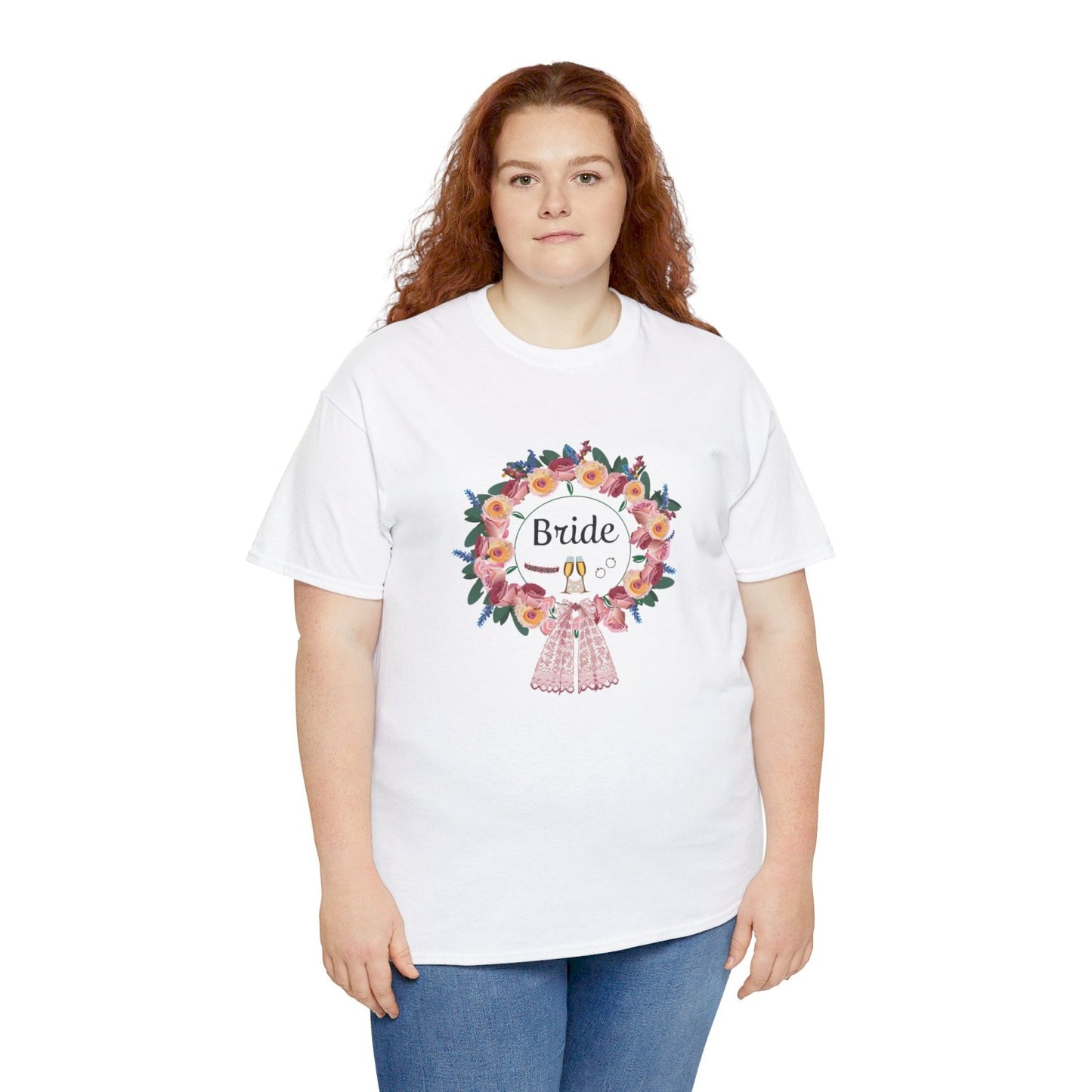 Bride Floral Wreath Heavy Cotton Bachelorette Party Tee