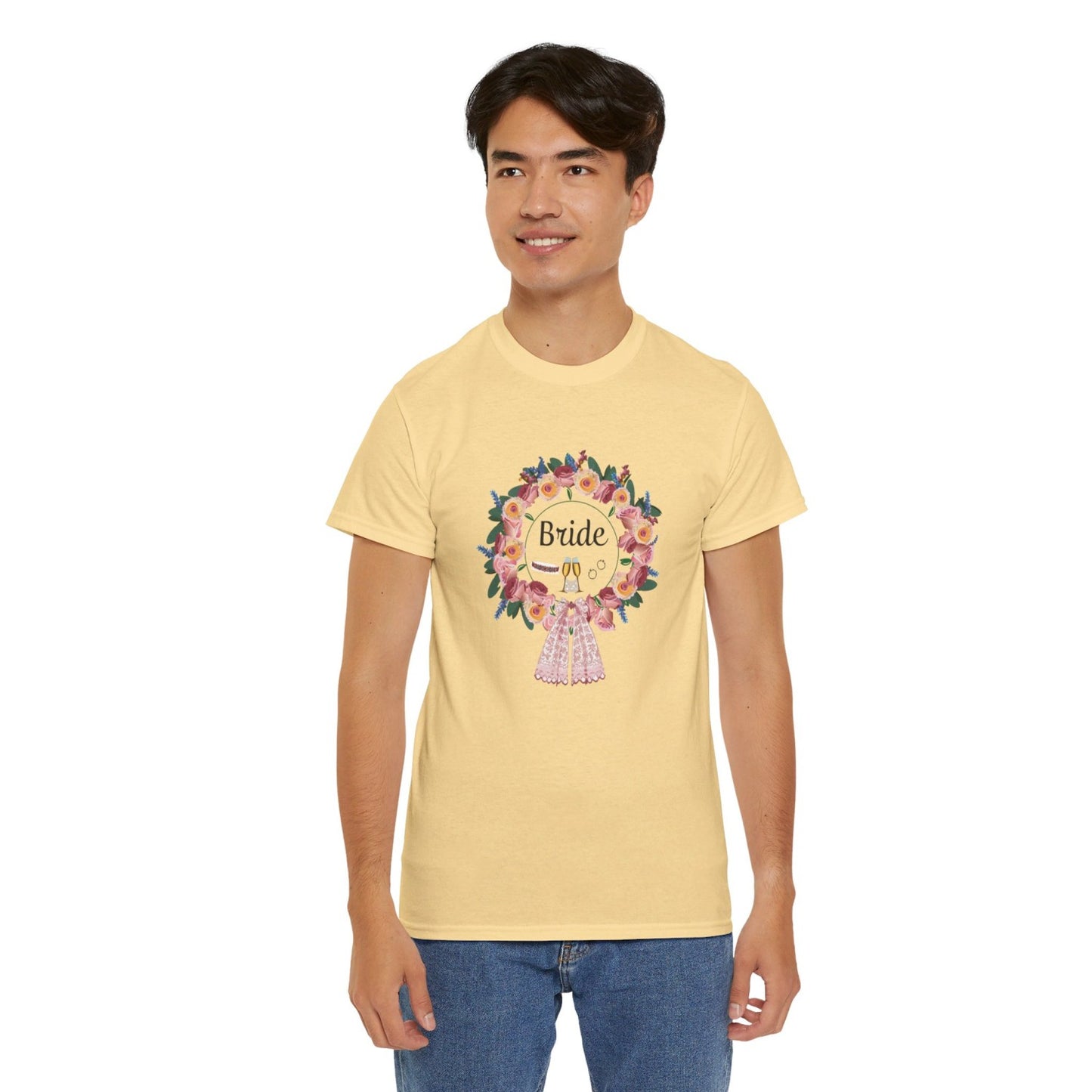 Bride Floral Wreath Heavy Cotton Bachelorette Party Tee