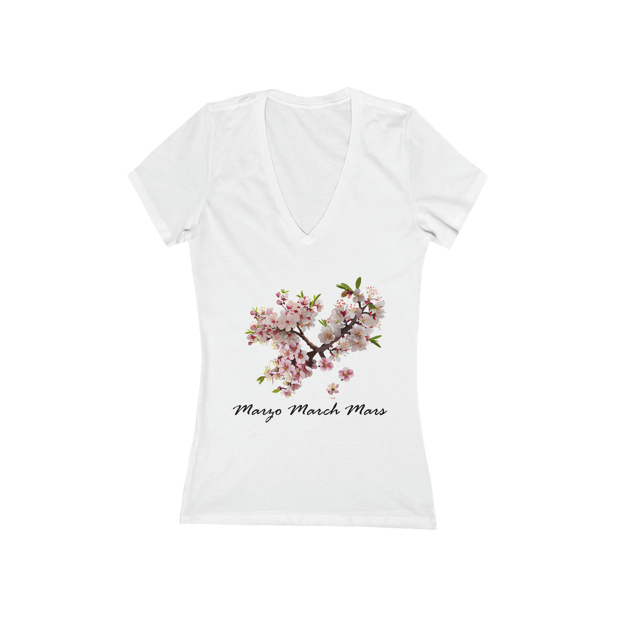 March Seasonal Flower, Sakura - Women's Jersey Short Sleeve Deep V-Neck Tee