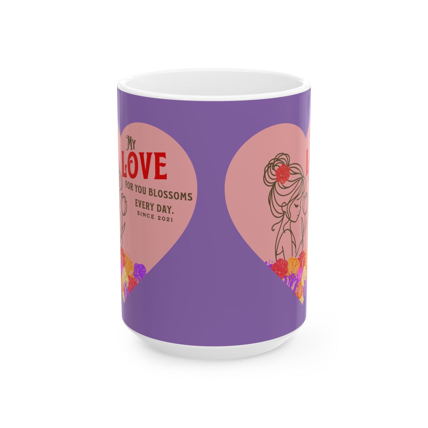 Blossoming Love Collection Ceramic Mug in Purple, (11oz, 15oz)